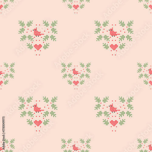 Bird Christmas cross stitch ethnic embroidery needlework abstract artwork seamless geometric pattern printed background fabric wallpaper handdrawn line colorful template fashion element