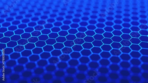 シンプルなヘックスタイル（六角形のタイル）　ループ　ブルーネオン