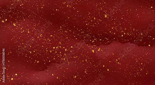 Photorealistic maroon paper texture background with golden glitter accents on top, Perfect for adding a touch of elegance and luxury to your projects, invitations, and digital artwork.