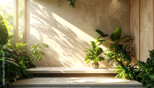 Wallpaper Mural Sunlit Indoor Garden Oasis - A Tranquil Retreat with Lush Greenery. Torontodigital.ca