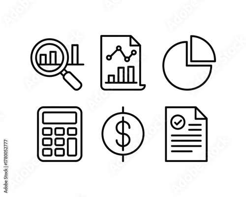 Financial data analysis and calculation icons business finance