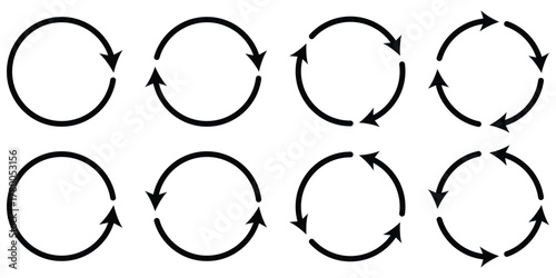 Circle arrow icon set. Symbol of reload, refresh, loading, recycle, and repeat. Interconnecting round arrow vector icons set. eps 10