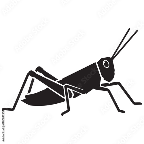 Black silhouette of a grasshopper insect on a white background
