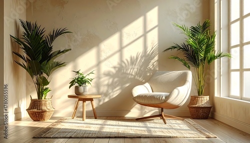 Wallpaper Mural Sunlit Interior with Plants and Modern Chair. Torontodigital.ca
