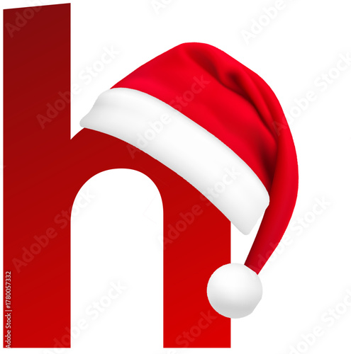 Red Christmas Lowercase Letter 'h' Icon with a Santa Hat for 'Holiday' and 'Happy'