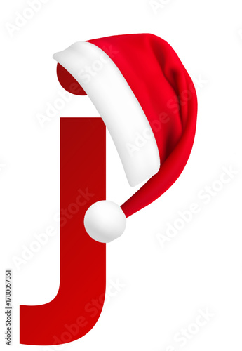 Red Christmas Lowercase Letter 'j' Icon with a Santa Hat for 'Joy' and 'Jingle'