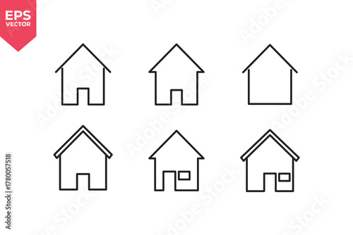 Set of line icons related to home, house, building, builds. Outline icons collection. Editable stroke. Vector illustration
