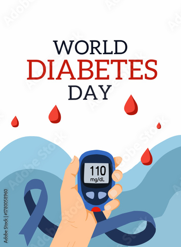 World Diabetes Day Awareness with Glucometer and Blue Ribbon