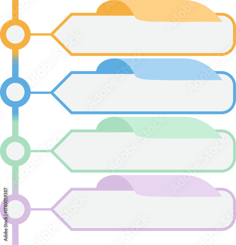 Colorful Vertical Timeline Infographic with 4 Steps, Vector Flat Infographic Element, Infographic Elements for Process Charts, Workflow, Step-by-Step Layout, and Business Presentation.