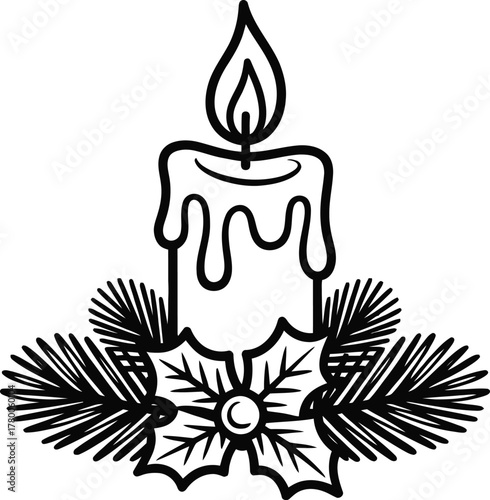 Holiday Candle Centerpiece – Black & White Line Art Design