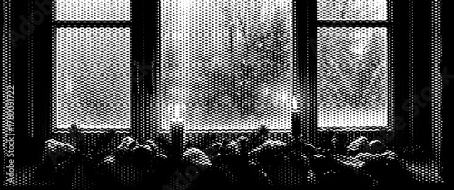  a house window and christmas candles .out side forest.