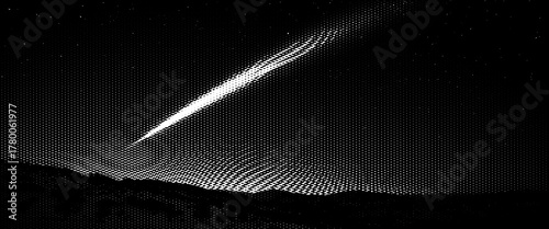 Star light digital illustration with blue fractal curve line pattern technology backdrop.