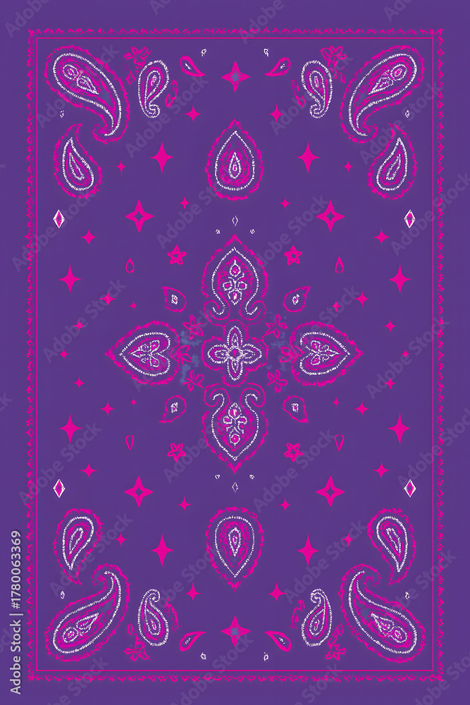 Fototapeta premium Vibrant Purple Paisley Patterned Bandana with Pink Accents