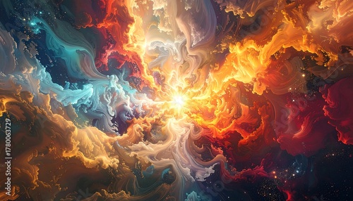 Wallpaper Mural Vibrant Abstract Nebula Cloudscape with Central Light Source. Torontodigital.ca