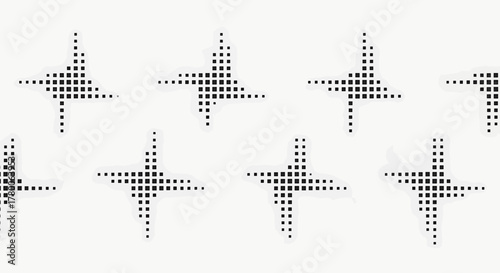 A repeating pattern of pixelated black star shapes on a clean white background, creating a digital sparkle effect.