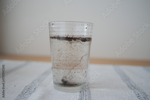 Fotografie Water with sediment in clear glass on a table