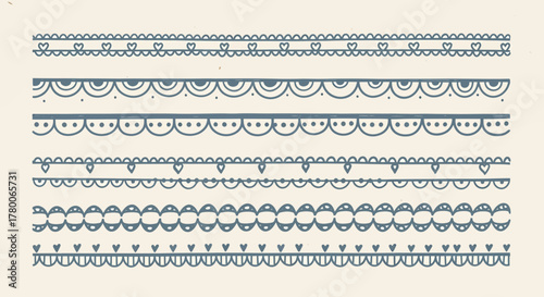 Collection of decorative borders with scalloped and geometric designs.
