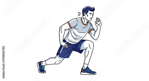 A man in athletic attire performs a lunge exercise, looking focused and determined.