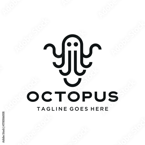 Modern Minimalist Octopus with modern line art style Eight Tentacles for marine seafood business logo design