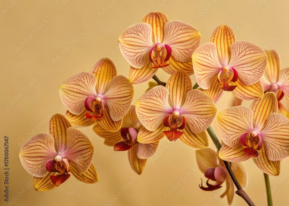 Obraz premium Delicate pale pink orchids with intricate details and slender stems in a lush green environment