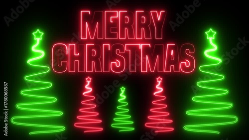Merry Christmas Neon Glowing Text Animation Loop