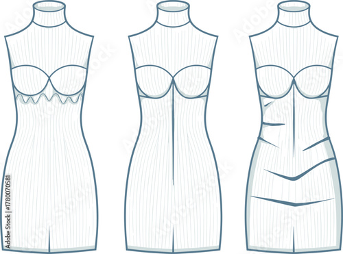 Women's Sleeveless Tunic Top with Adjustable Ruched Hemline and Keyhole Neck Technical Fashion Sketch CAD Drawing Vector Illustration