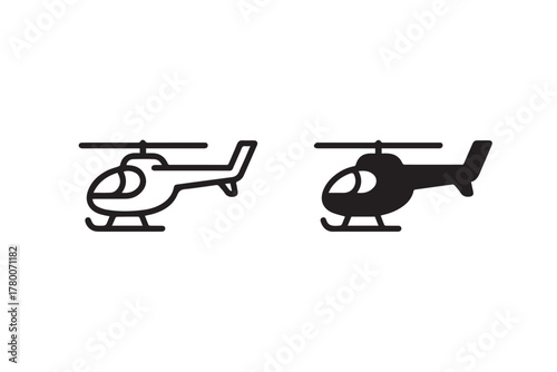 helicopter icon pair outline and filled black white vector graphics