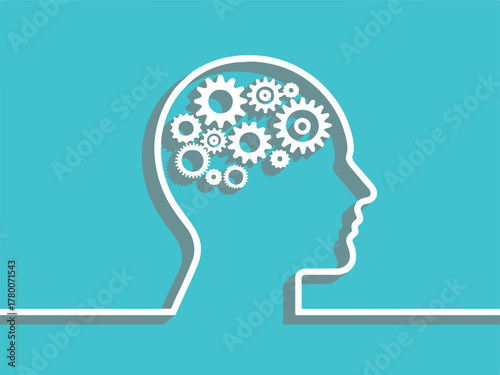brain profile filled with gears and cogs symbolizing cognitive processes