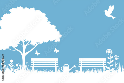 park scene tree bench bird wateringcan pottedplant outdoor vector