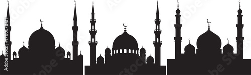 Mosque silhouette vector islamic architecture ramadan kareem eid mubarak background