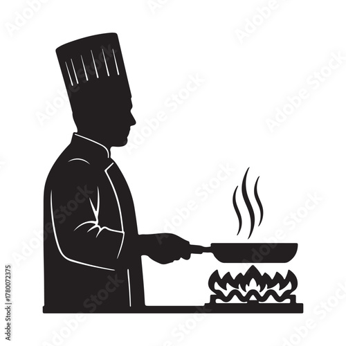 Chef cooking food silhouette isolated on white background