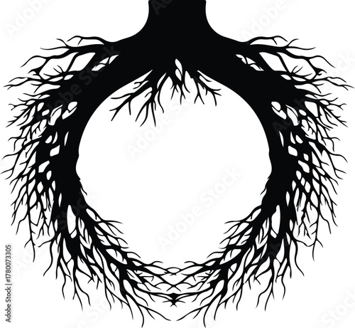 Vector tree root circle frame nature abstract silhouette illustration