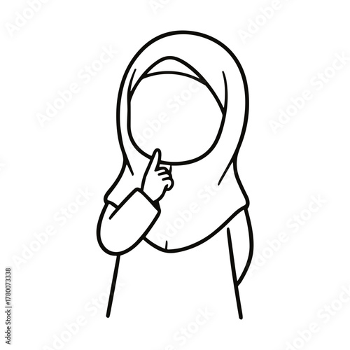Muslim Girl Thinking Outline Illustration
