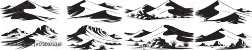 Mountain range vector art collection black and white landscape peaks illustration