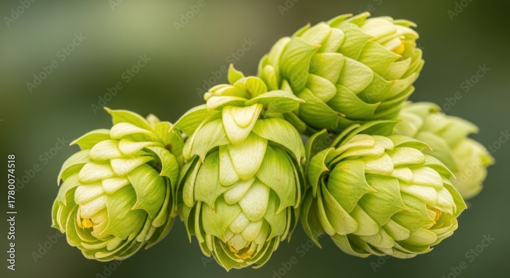 Fototapeta premium Green hops on a blurred background.