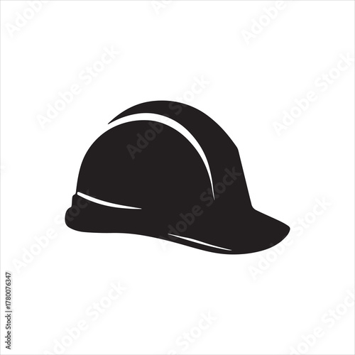 Hard Hat Safety Construction Helmet Black and White Illustration Protecting the Head of Workers in Industrial Sites and Building Projects