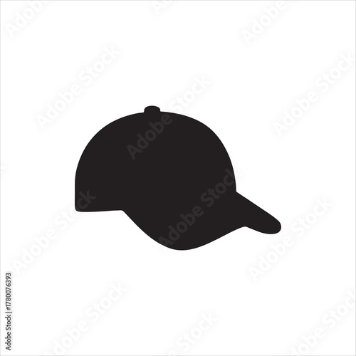 Silhouette of a baseball cap on a white background representing sports fashion and sun protection with a modern minimalist design