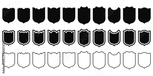 Shield icons set. Shield shape icons. Symbol shape. Different shields collection. Police badge. Security sumbol. Protect shield flat outline style - stock vector