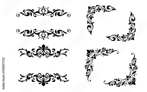 格式高いイメージの装飾枠セット。アールヌーボースタイル。手描き。