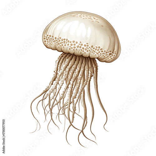 Classic Red Jellyfish Artwork in Natural History Style, Generative AI