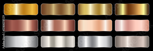 Collection of gold silver bronze and rose gold gradient texture background vector