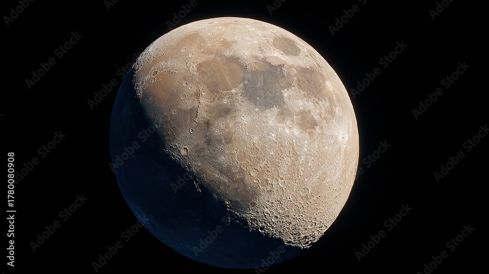Naklejka premium Moon in partial phase against a dark sky.