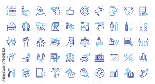 Politics and democracy icon set. Thin line editable stroke icons