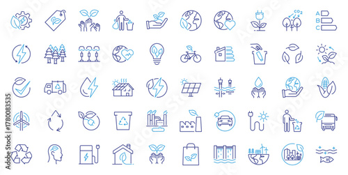 Sustainability and ecology icon set. Thin line editable stroke icons
