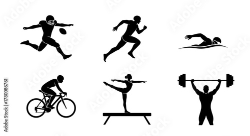 Dynamic sports icons showcase athletic prowess for fitness, teamwork and healthy lifestyle marketing, originally a scalable graphic design element