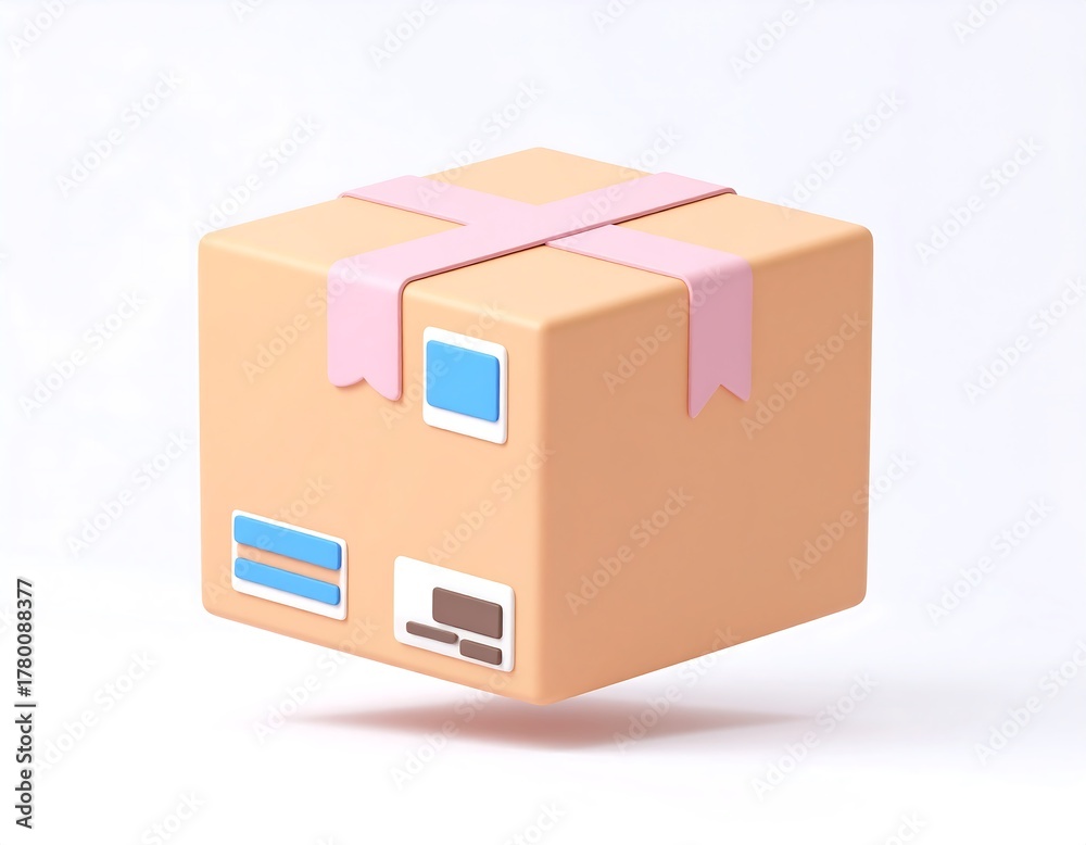 Obraz premium A three dimensional animated illustration of a light brown shipping box secured with pink tape