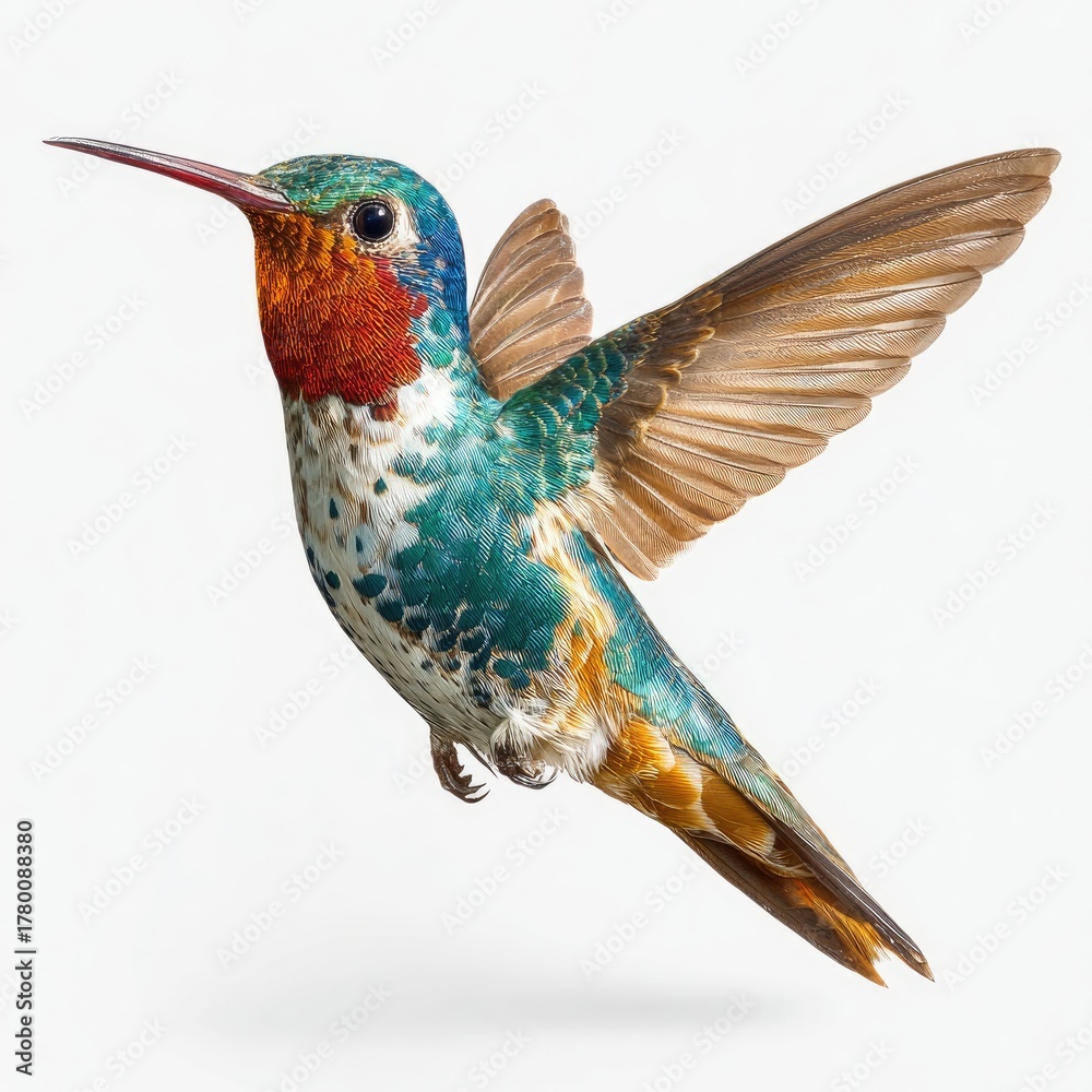 Fototapeta premium Vibrant hummingbird in flight nature reserve gigapixel image close-up view hyperrealism