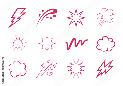 Collection of Red Comic Book Style Sound and Motion Effect Icons