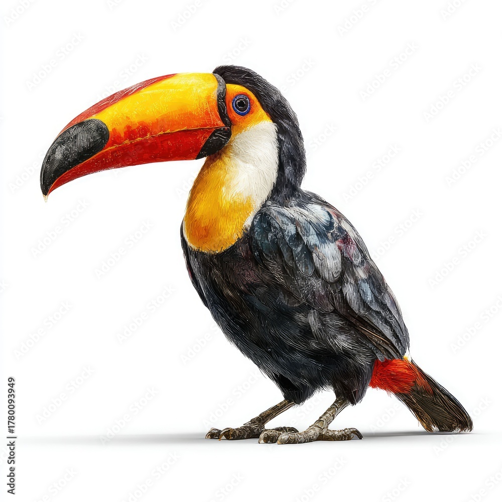 Fototapeta premium Stunning action shot of a toucan in nature gigapixel detail lush environment close-up view