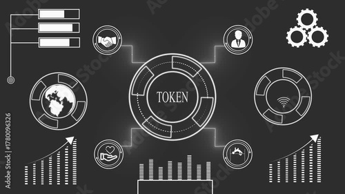 White Futuristic Digital Interface Displaying Tokenization Concept With Global Network And Data Analysis